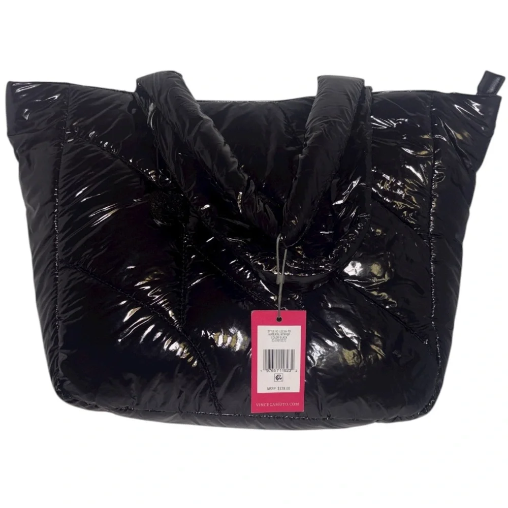 Vince Camuto Tote Quilted Black Nylon Puffer Tote Bag Leesa Shoulder Bag Zip Top - Picture 5 of 16